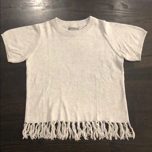 Short-Sleeve Fringe Sweater